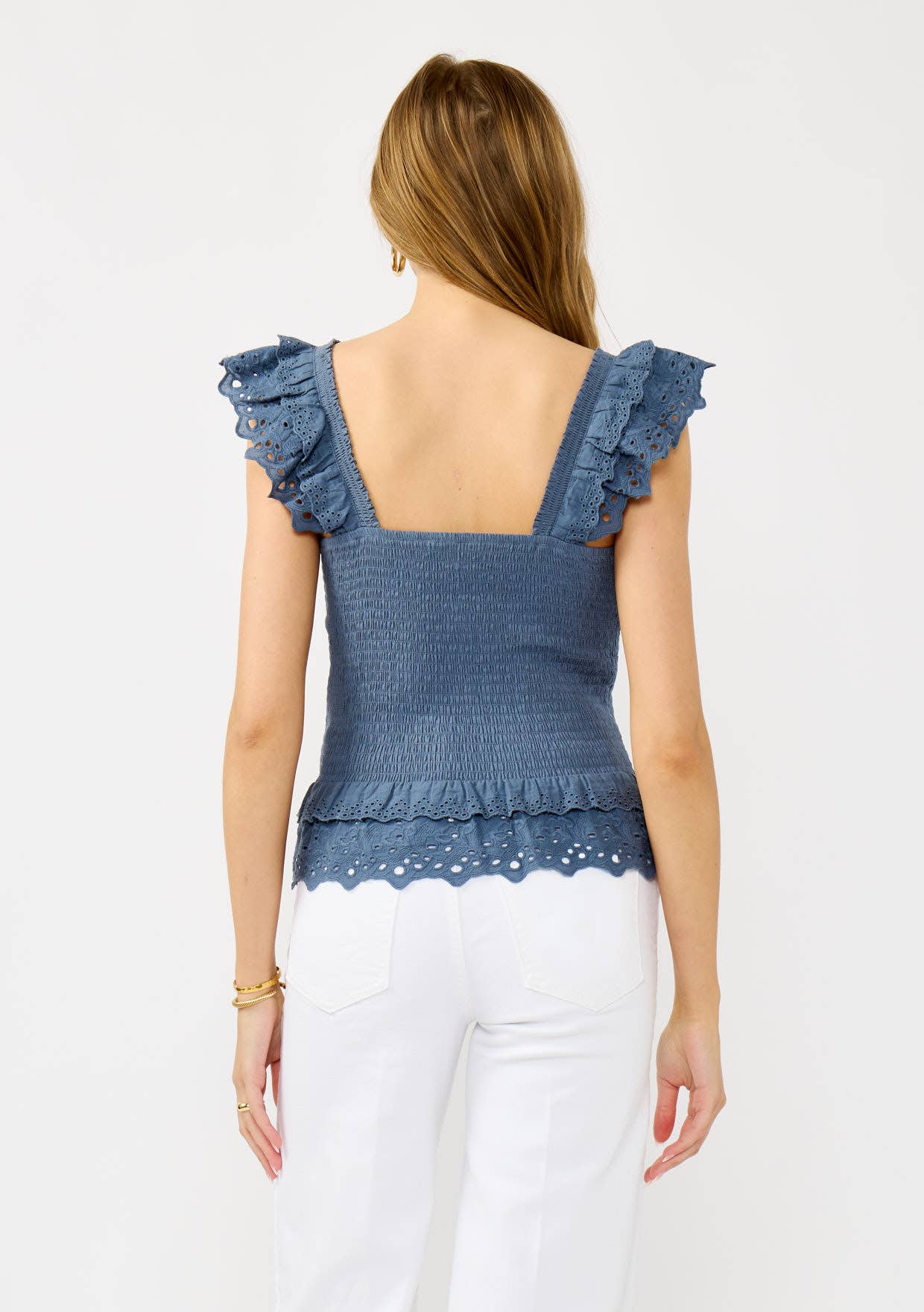 Lovestitch - Wholesale Blouse - Women's - Smocked Scallop Lace Ruffle Top2