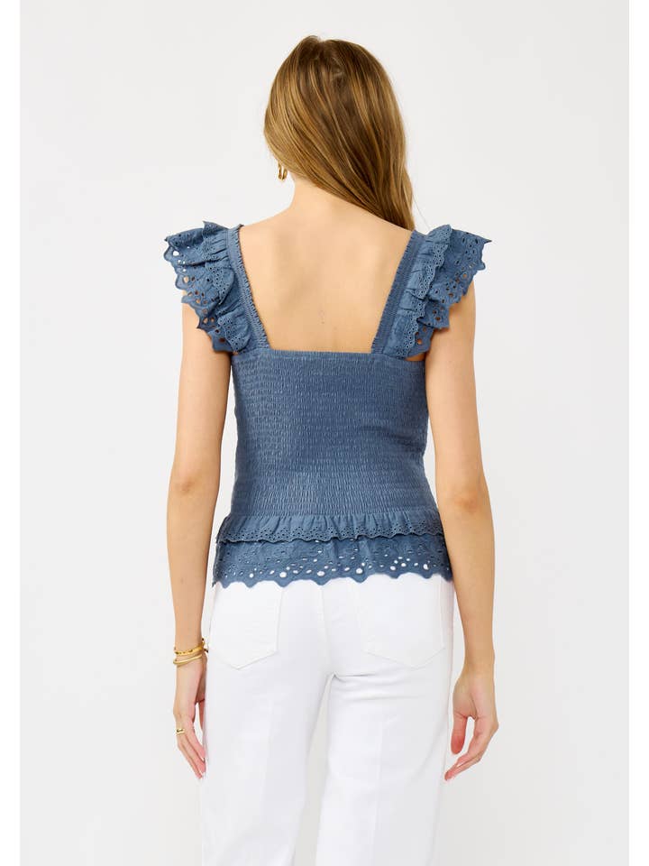 Lovestitch - Wholesale Blouse - Women's - Smocked Scallop Lace Ruffle Top2