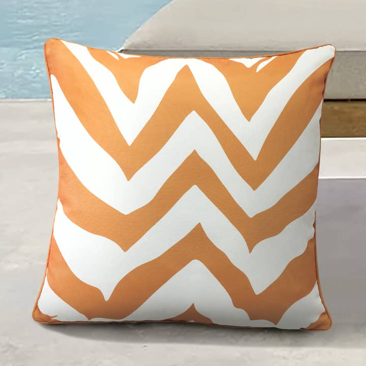 Outdoor Zig Zag Printed Large Pillow 24 x 24 in Mustard for wholesale by Commonwealth Home Fashions