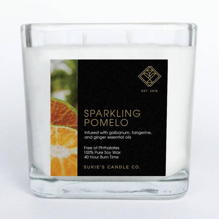 Sprankelende Pomelo 100% pure soja kaars met dubbele lont voor wholesale door Sukie's Candle Co.