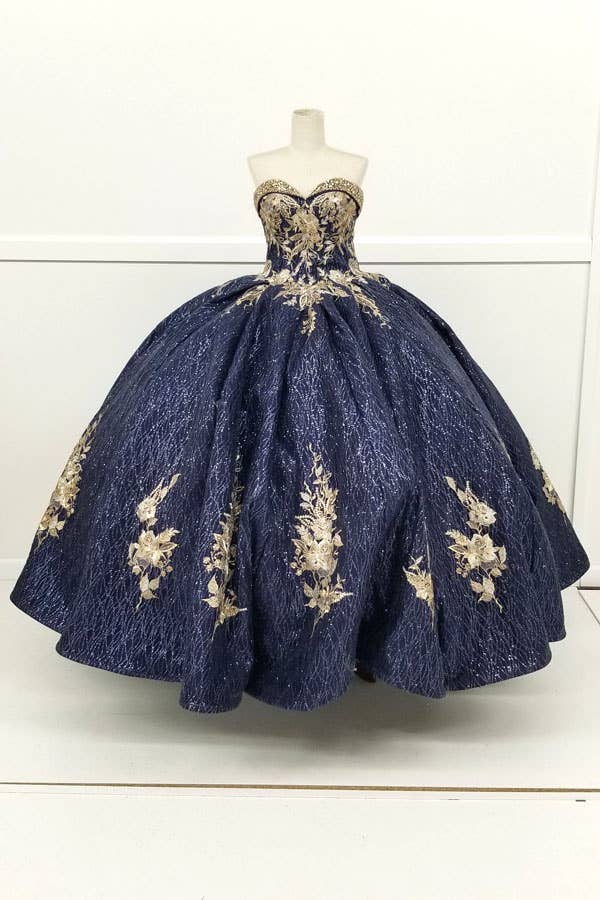 Chicas - Wholesale Gown - Women's - Metallic Quinceanera Dress With Gold Embroidery CHF30371