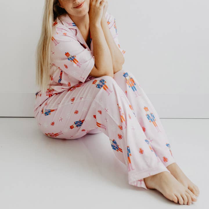 Nutcrackers Christmas Light Pink Lounge Pants Set for wholesale on Faire