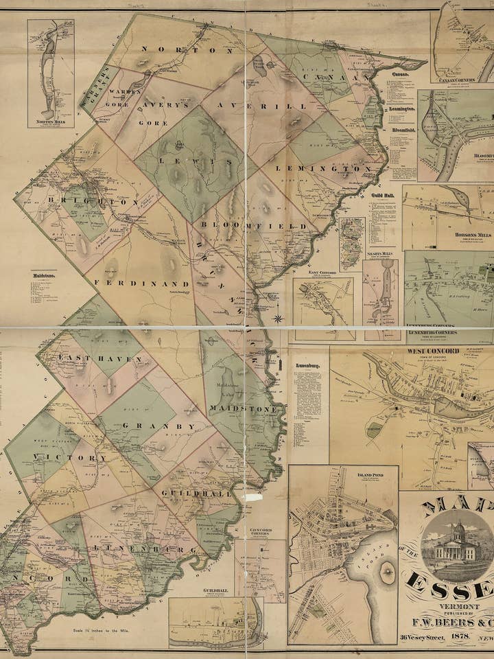 Map of the County of Essex, Vermont 1878 for wholesale by Relic Map Co.