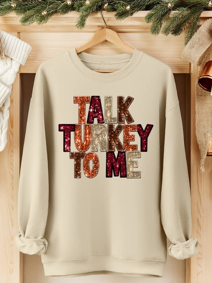 TALK TURKEY TO ME GRAPHIC SWEATSHIRT - SAND for wholesale by Ali Dee