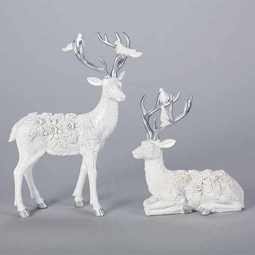 Roman - Wholesale Christmas Decoration - White Deer w/doves Figures; Silver Accents