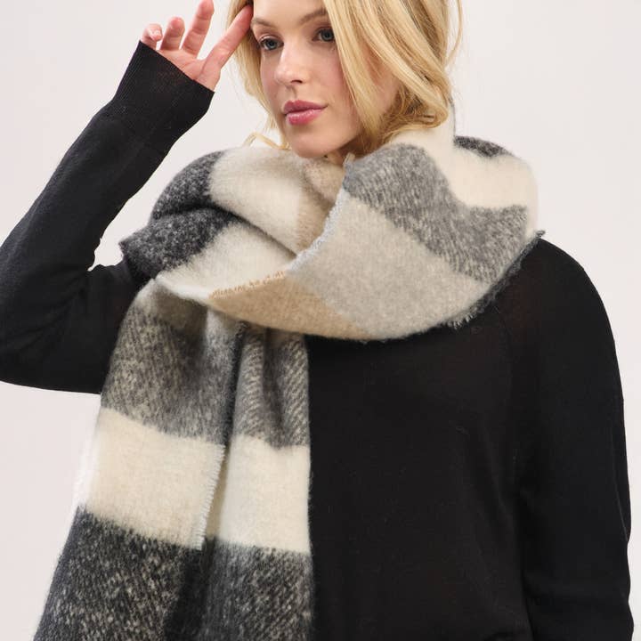 Hana - Wholesale Scarf - Women's - Multi Color Striped Brushed Fringed Winter Scarf7