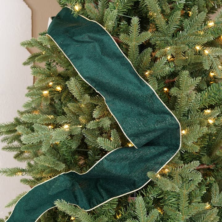 Holiday Depot Inc. - Wholesale Ribbon - Gift Wrapping - R32987-Wired Ribbon-Green velvet w. Gold Back, edges (4inW)4