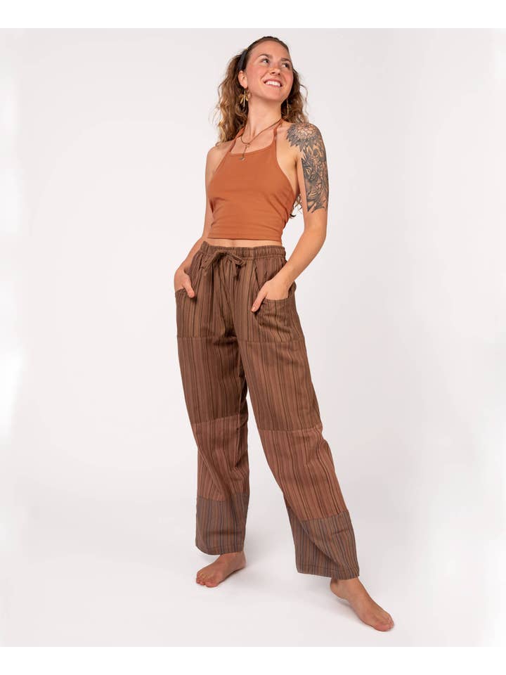 Soul Flower - Wholesale Pants - Women's - Patchwork Pants - Brown2