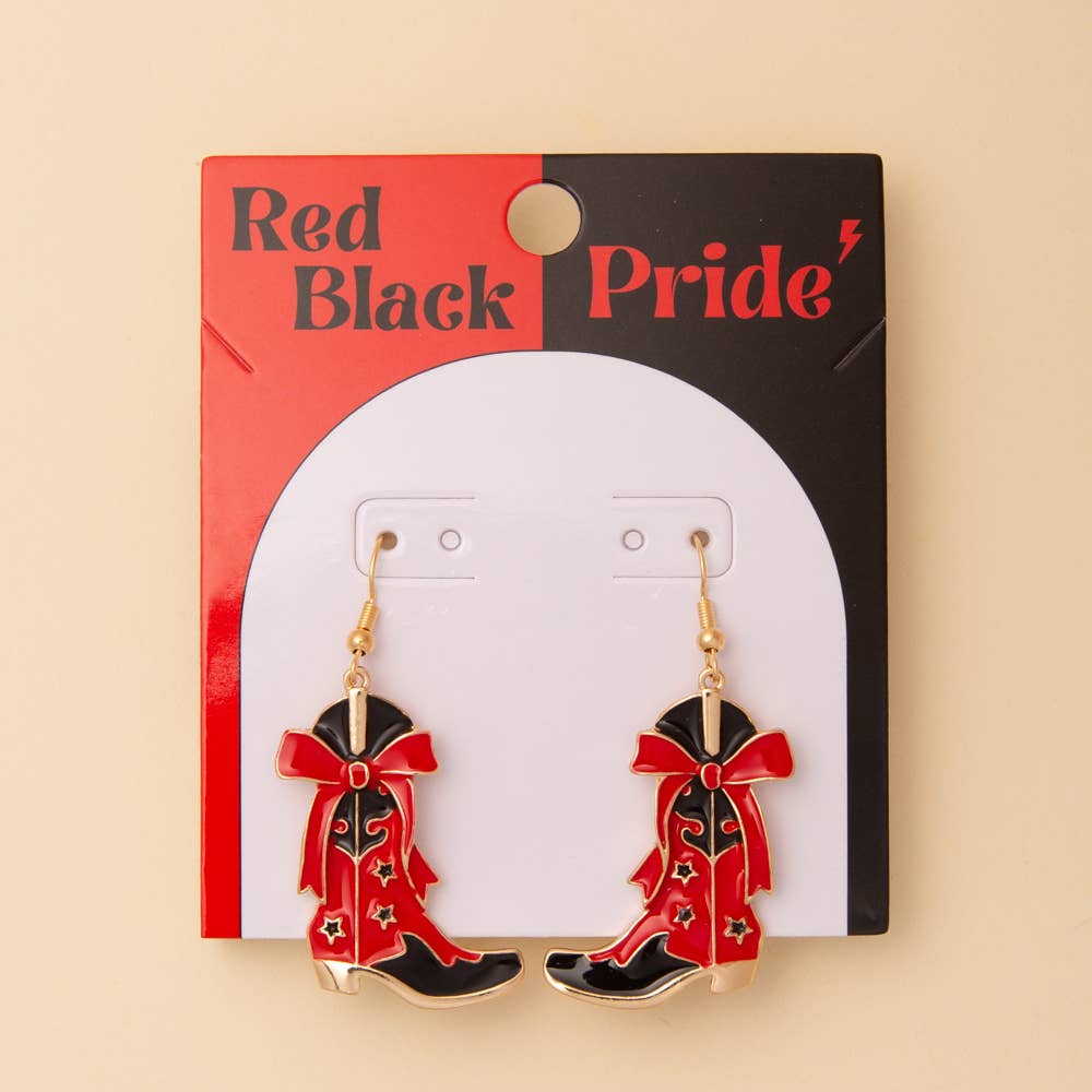 SP Sophia Collection - Wholesale Dangle Earrings - Game Day Western Two-Tone Enamel Cowboy Boot Dangle Earrings3