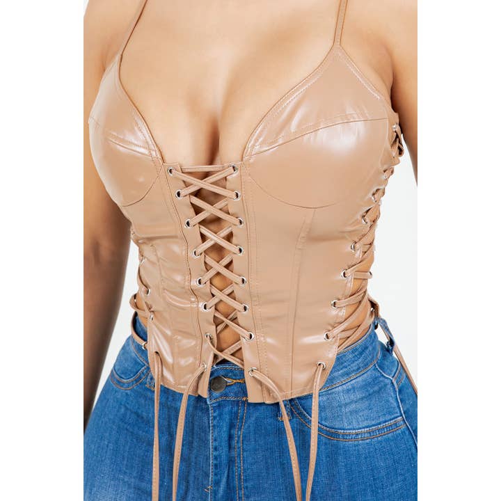 LACED UP FAUX LEATHER CORSET
for wholesale by Esmeray Clothing