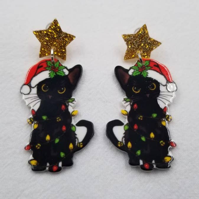 Christmas Bob and Black Cat Earrings for wholesale by ENA Jewelry