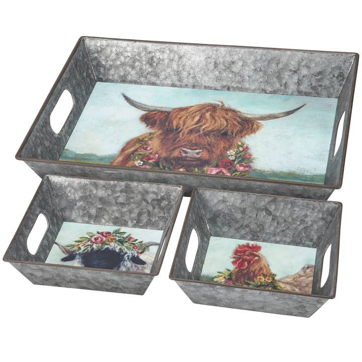 Floral Animal Tray Set for wholesale by Primitives by Kathy