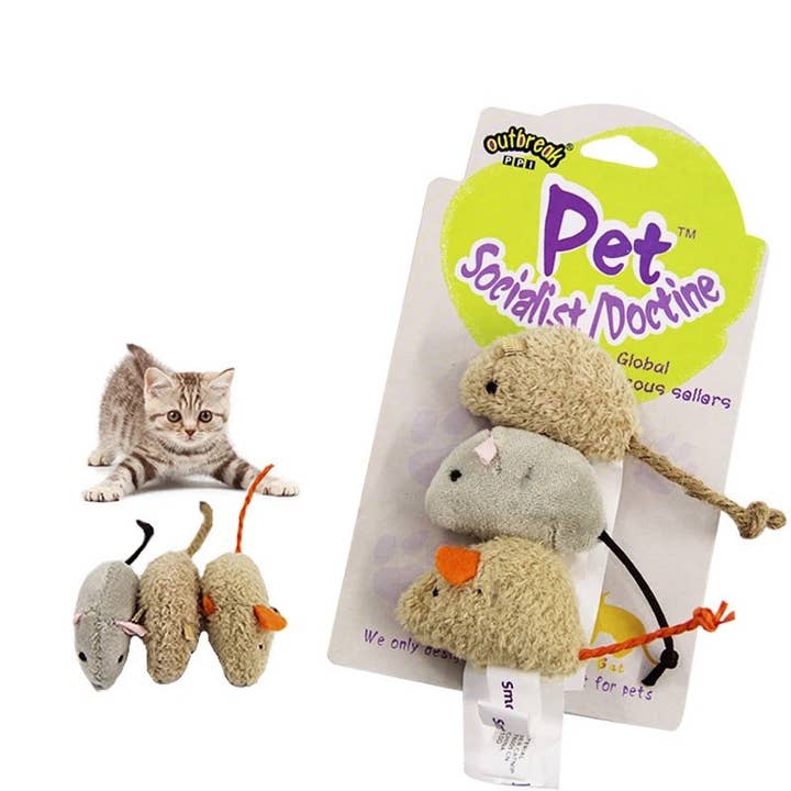 Toys N Treats Box - Wholesale Pet Toy - Cat - Crazy Mouse! 3 Pack Plush Pet Toy for Cats