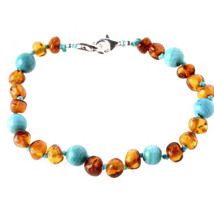 Cognac Amber and Turquoise Anklet for wholesale by The Natural Amber