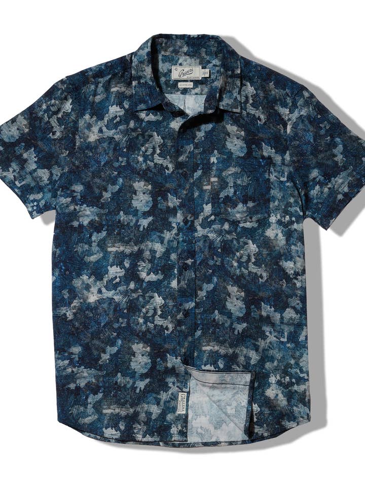 Bedford Texturiertes Bedrucktes Hemd - Blaues Camouflage-Muster für den Großhandel von Grayers