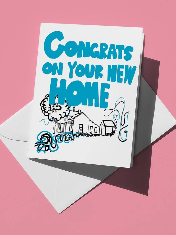 Gefeliciteerd met je nieuwe woning kaart | Kleurrijke felicitatiekaart voor nieuwe huiseigenaar | Schattige felicitatie housewarming kaart voor wholesale door semiserious studio