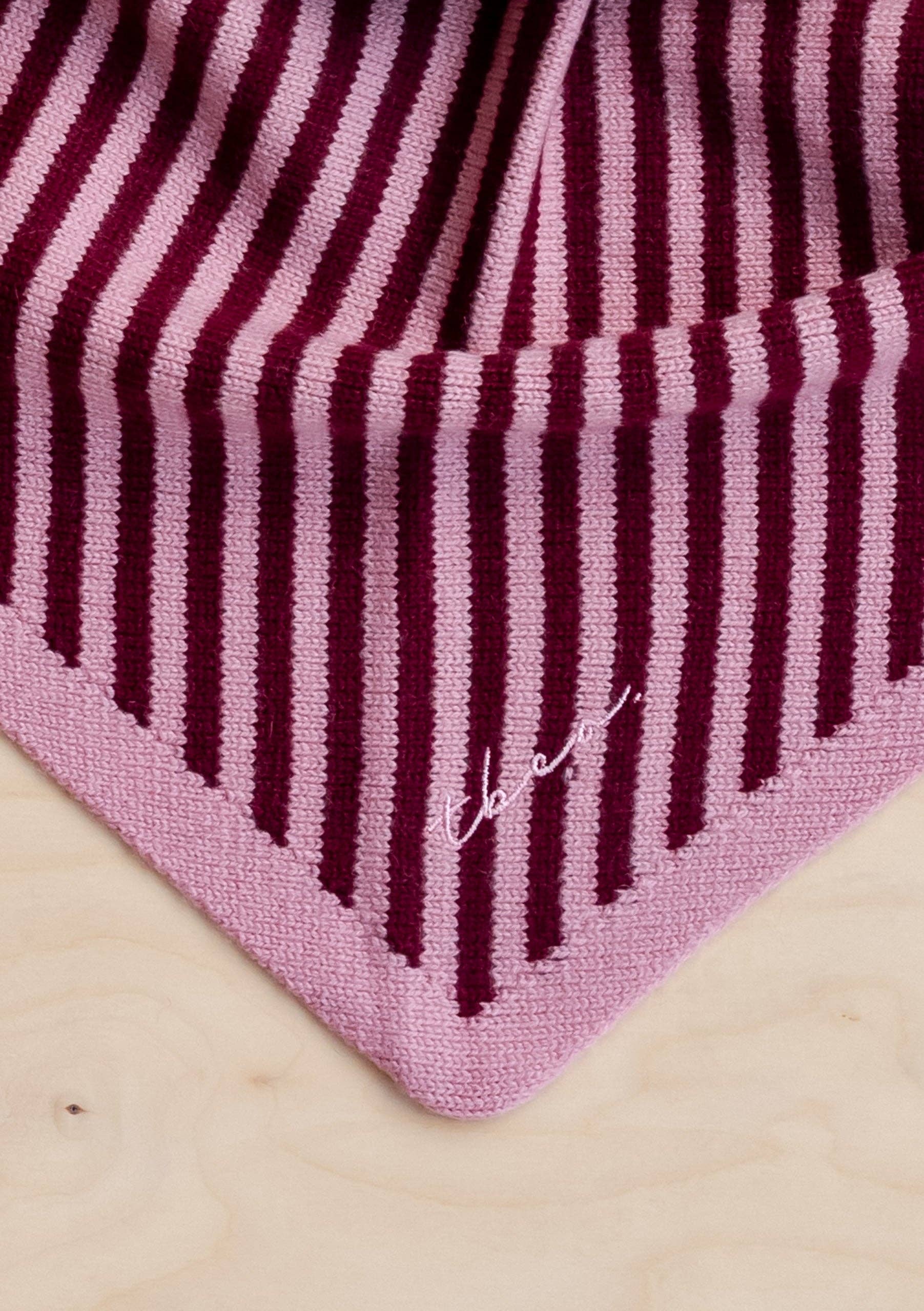 TBCo – wholesale Scarf – Women's – Large Merino Triangle Scarf in Pink Stripe4