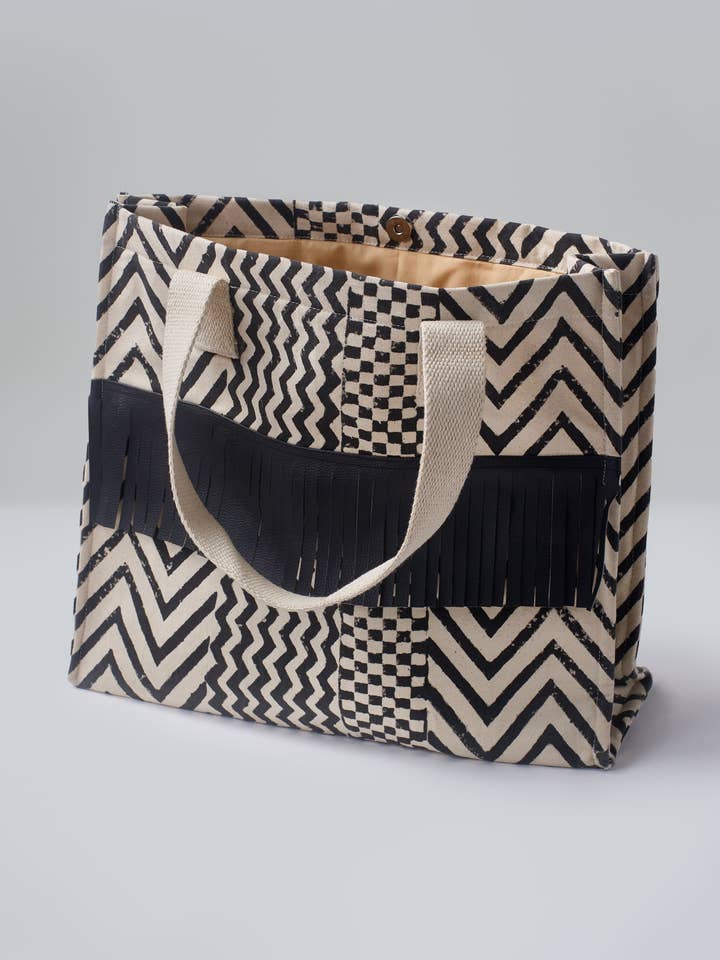 Monochrome Fringe Tote Bag for wholesale by Atolia Designs