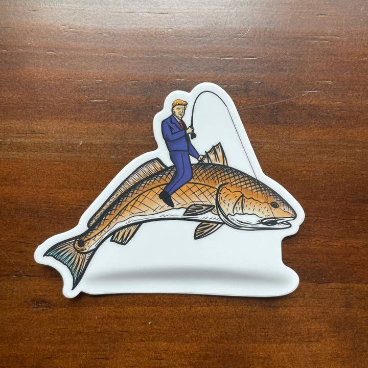 Jaybo Art - Wholesale Sticker - Trump Riding Redfish Decal