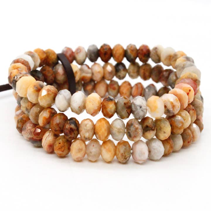Faceted Crazy Lace Agate Three Strand Bracelet -BL-CLA for wholesale by LIZOU
