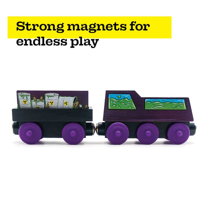 Twinkle Toys LLC - Wholesale Toy Set - Kids - Zany Trains - Toxic Ted - Series 1 - Wooden Train and Cargo Set - Compatible with All Wooden Train Sets