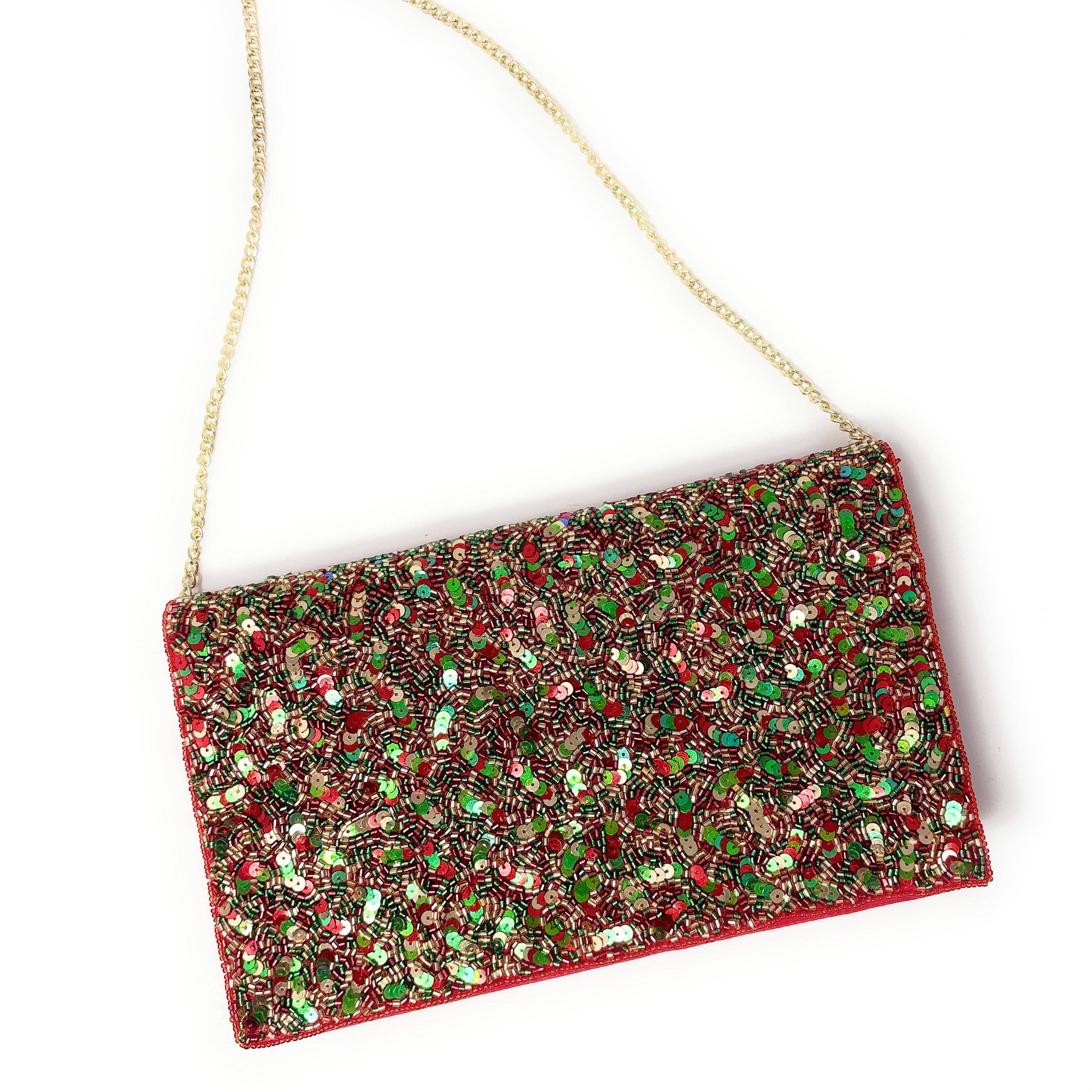 Twine and Love - Wholesale Clutch Bag - Women's - Sequin Red Green Beaded Clutch Purse1