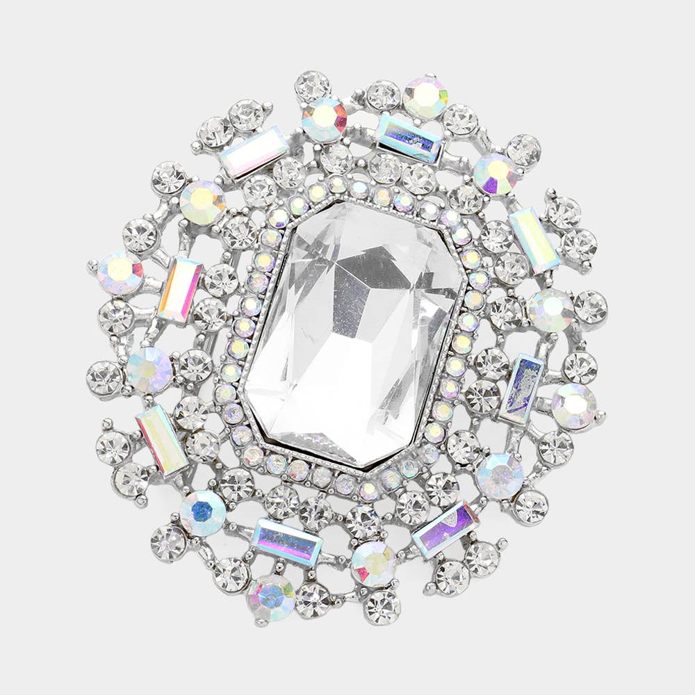 Sensibling Corp. - Wholesale Brooch - Rectangle Glass Stone Pointed Pearl Embellished Pin Brooch1