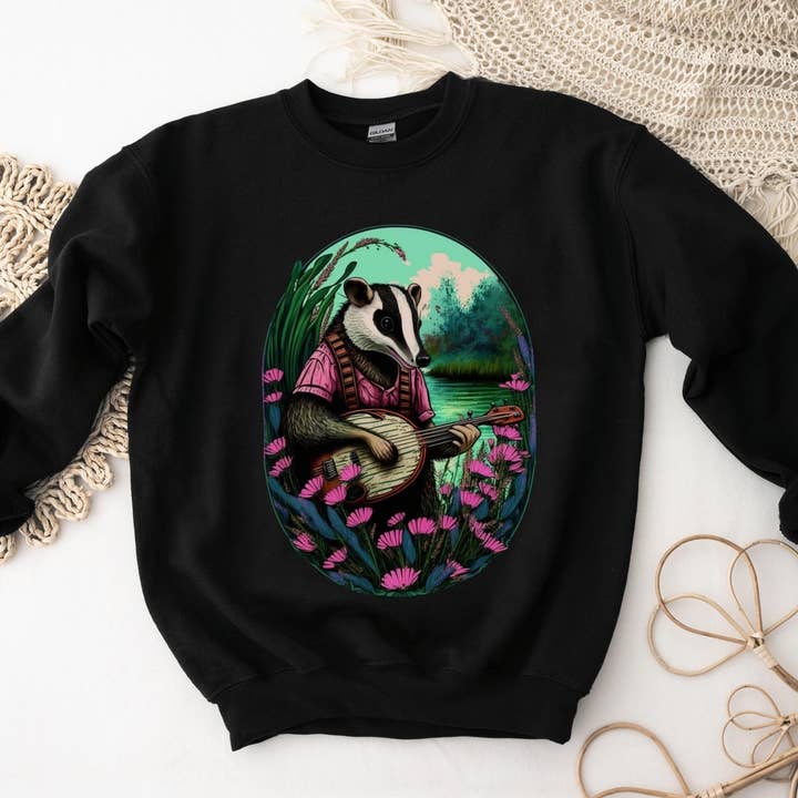 Vivtrek - Wholesale Graphic Sweatshirt - Unisex - Badger Playing Banjo Cottagecore Musician Sweatshirt