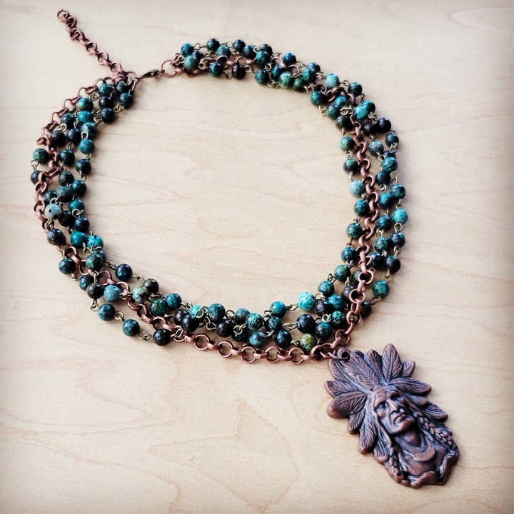 Afrikansk turkos pärlkragehalsband med indisk hänge 260u för wholesale av The Jewelry Junkie