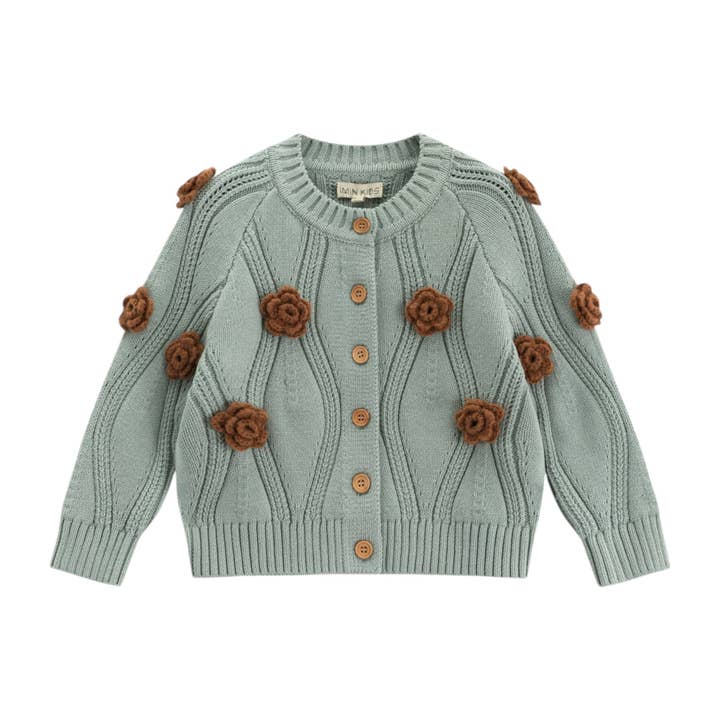 Blossom Cable Cardigan Teal for wholesale by iMiN Kids