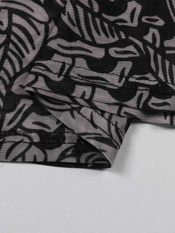 BLACK Long Sleeves Skinny Printed See-Through Split-Joint High Neck Evening Dresses Maxi Dresses for wholesale on Faire9