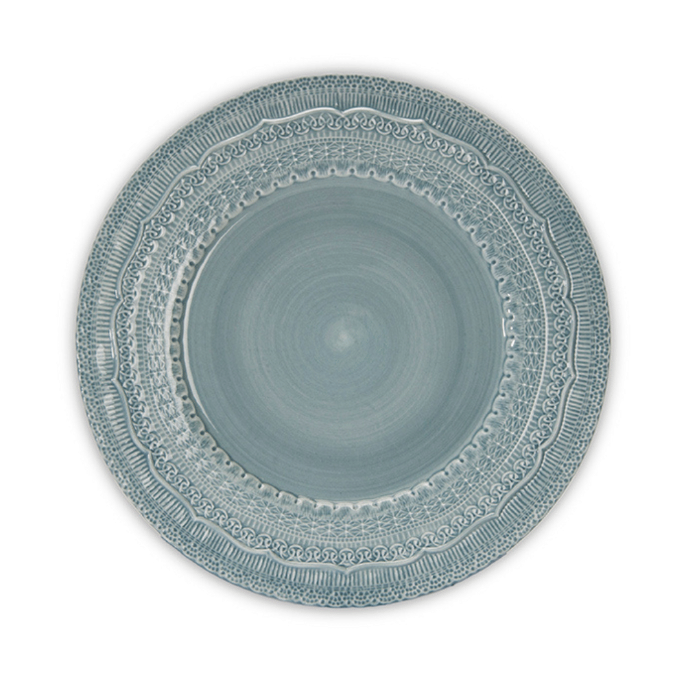 Qube Luxe by Debbie Marks – wholesale Charger plate – Sienna Lace Duck Egg Blue Porcelain Charger Plate1