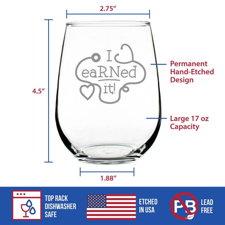 bevvee - Wholesale Wine Glass - Earned it Nurse Stemless Wine Glass - RN Gifts and Decor