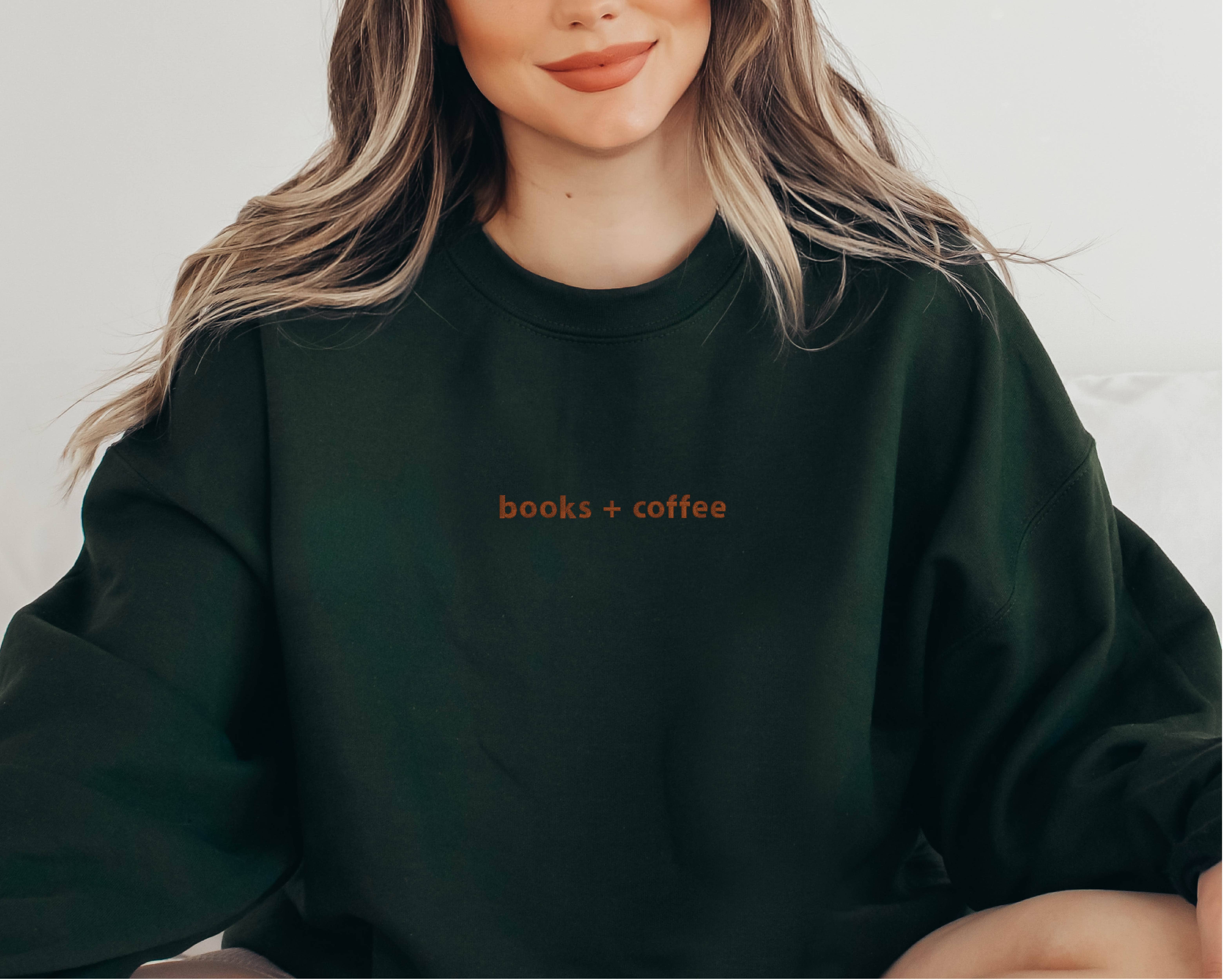 P E T I T R U E - Wholesale Sweatshirt - Women's - EMBROIDERED Books + Coffee Sweatshirt for Women Minimalist6