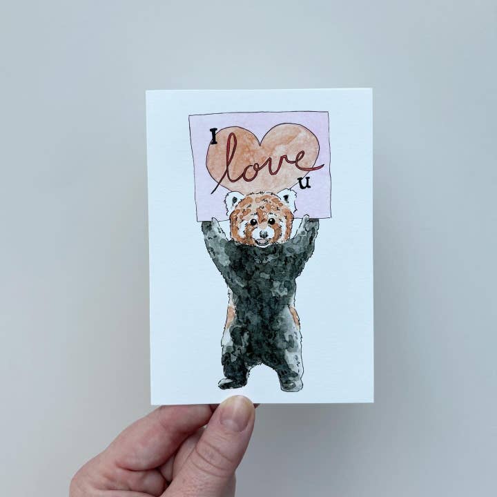 I Love U Red Panda lykønskningskort for engroshandel hos The Critter Co.