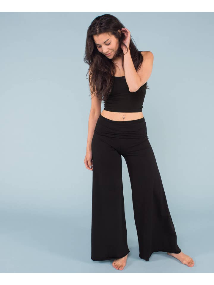 Organic Roll-Top Flowy Pants - Black for wholesale on Faire2