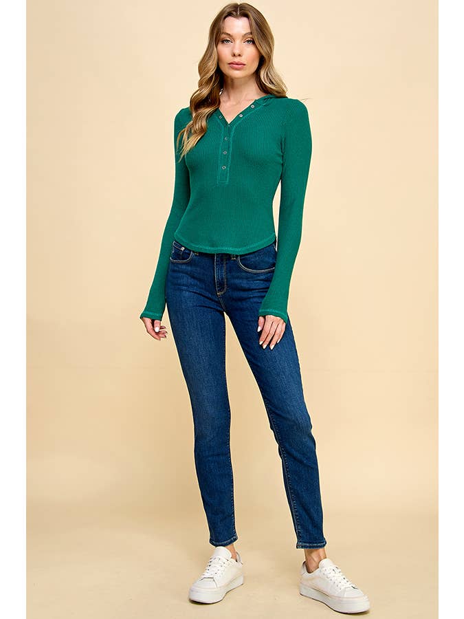 Heart & Hips - Wholesale Hoodie - Women's - RH51821L - DEEP HENLEY SNAP BUTTON HOODIE BRUSHED HACCI RIB 4