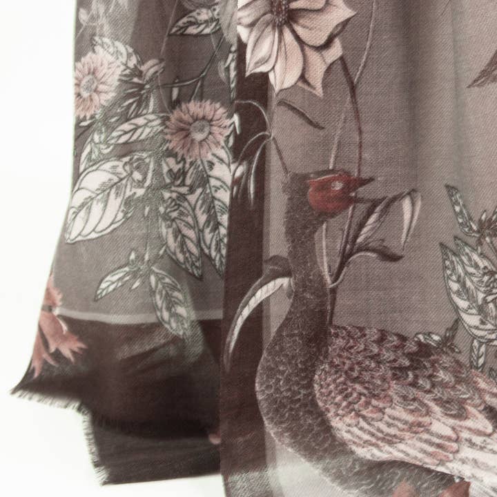 estelle - Venta al por mayor Bufanda - Mujer - Bufanda de lana fina/Flora & Fauna / antracita-burdeos4