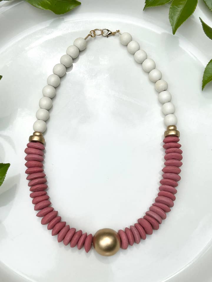 Pink beaded statement necklace for summer boutique for wholesale by April Mae Designs