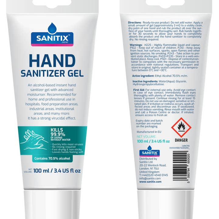 Sanitix Care – wholesale Hand sanitiser – Hand Sanitizer Gel 100 ml / 3.4 US fl oz1