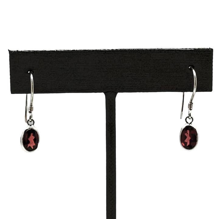 (303BGA) Garnet Sterling Silver Earrings for wholesale by Vera Wolf