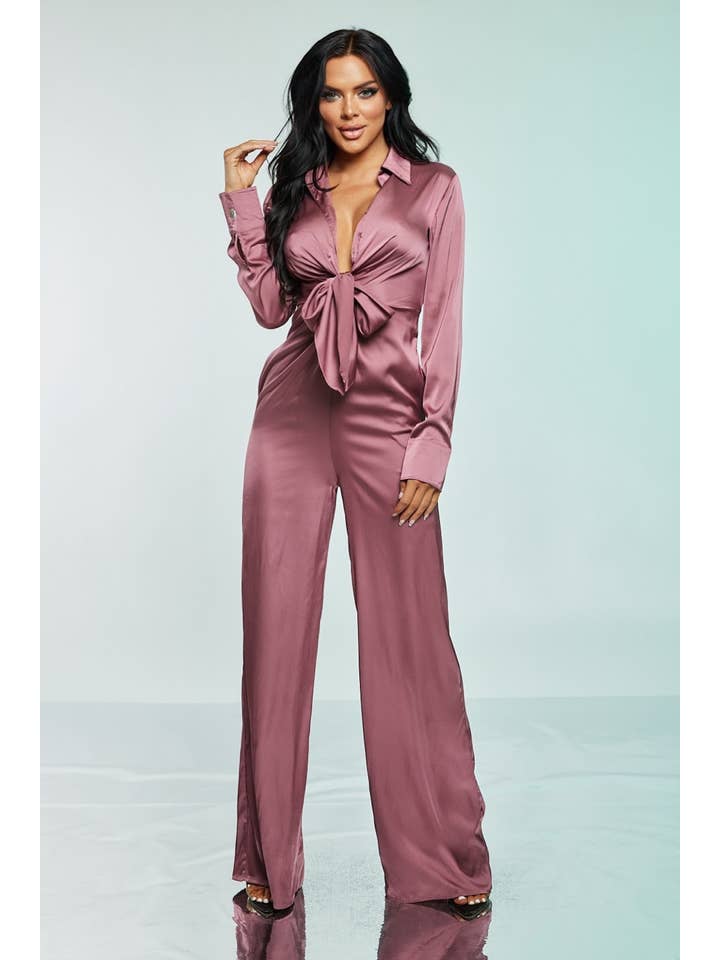 WFFS - Wholesale Jumpsuit - Women's - Long Sleeve Satin Jumpsuit