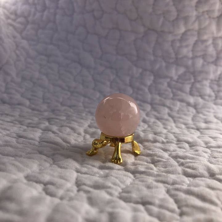 Tree of Life Gems - Wholesale Spiritual Stone/Crystal - Rose Quartz 20mm Sphere on Gold Turtle Stand5