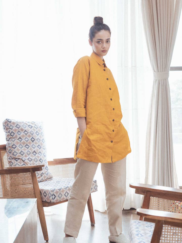 Camisa Túnica de Linho com Botões por atacado de Drishya Linen