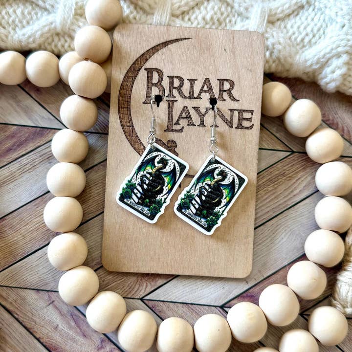 Briar layne - Wholesale Dangle Earrings - Fantasy Dragon and Book-Themed Tarot Card Earrings7