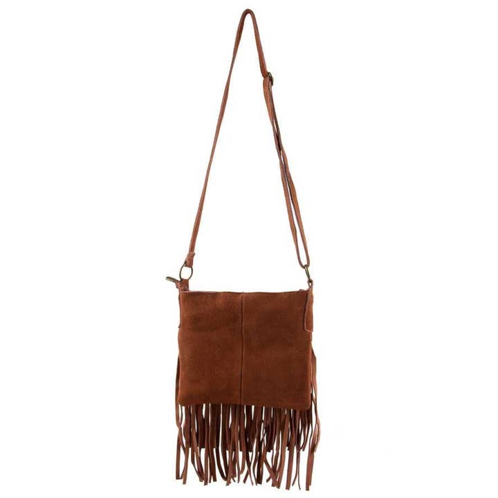 Beige Genuine Leather Fringe Crossbody Bag 2664 for wholesale on Faire2