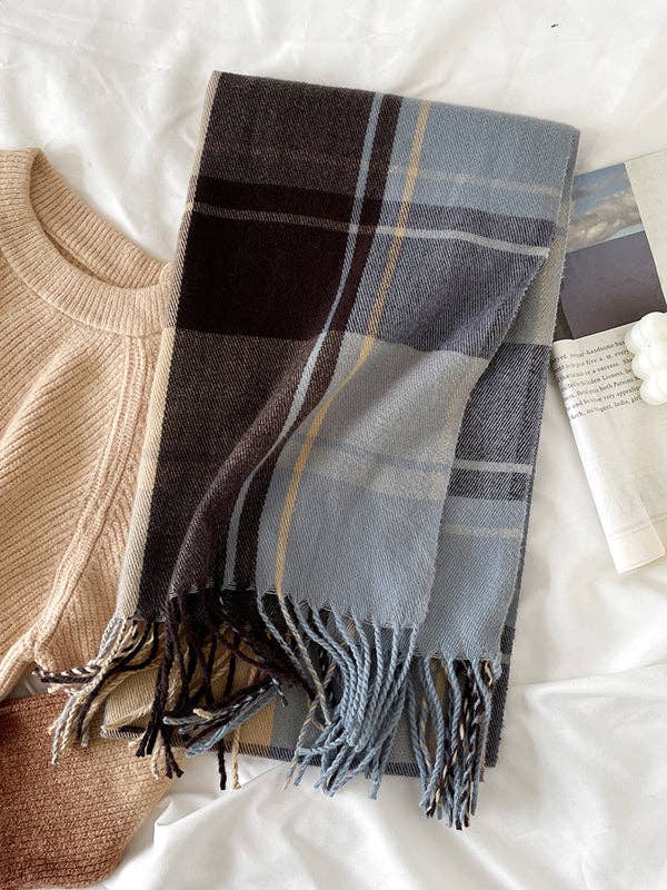 VividLux - Vendita all'ingrosso Sciarpa - Donna - Scialle&Sciarpa a Quadri a Righe con Nappe a Contrasto di Colore7