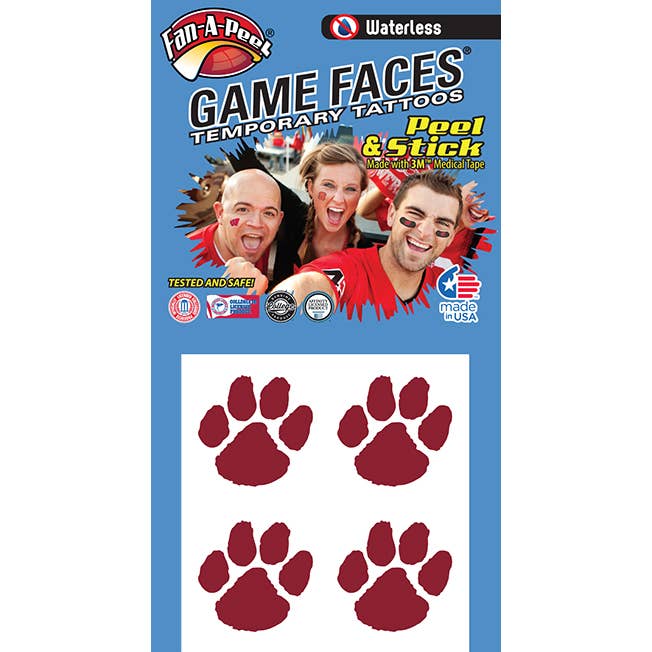 Fanapeel / Gamefaces - Wholesale Temporary Tattoo - Tiger Paw Game Faces® Maroon Peel & Stick Temporary Tattoos