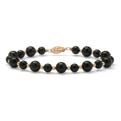 Genuine Black Onyx Beaded Bracelet in 10k Yellow Gold for wholesale by PalmBeach Jewelry