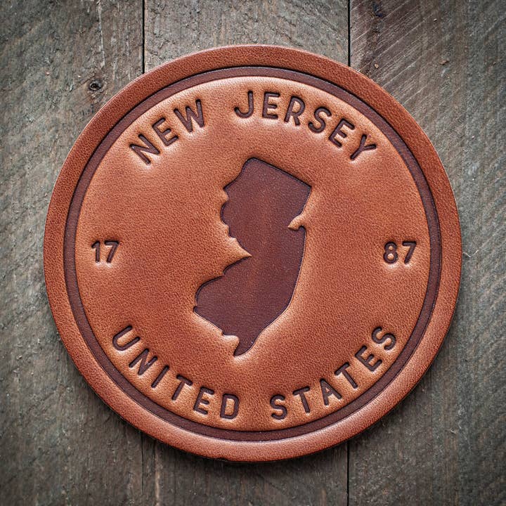 New Jersey State Silhouette Leather Coaster for wholesale by Sugarhouse Leather